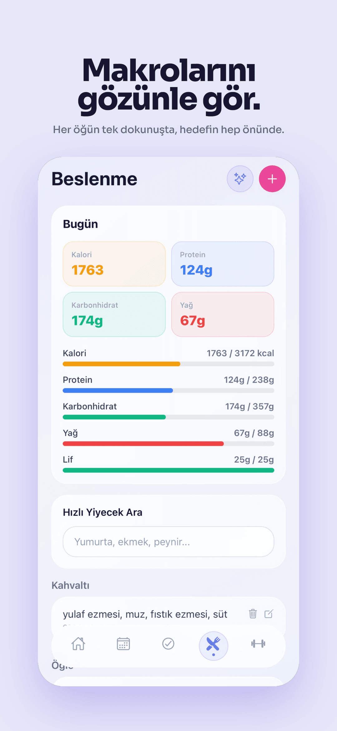LifeOS mobil beslenme takibi
