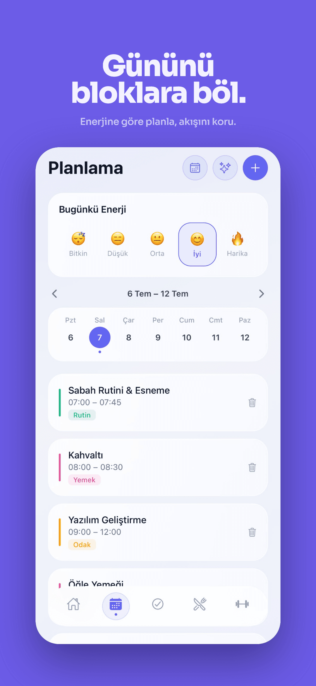 LifeOS mobil günlük plan