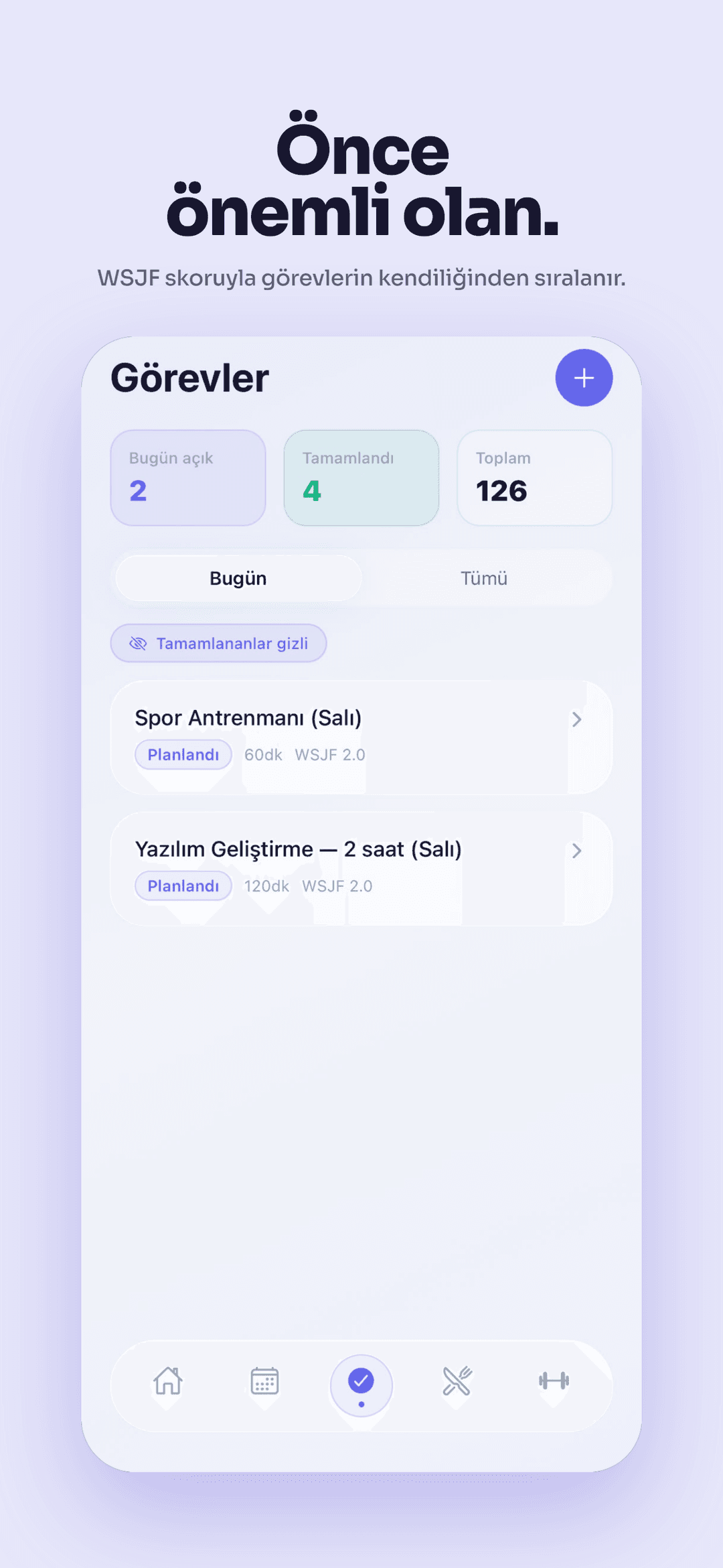 LifeOS mobil görev listesi